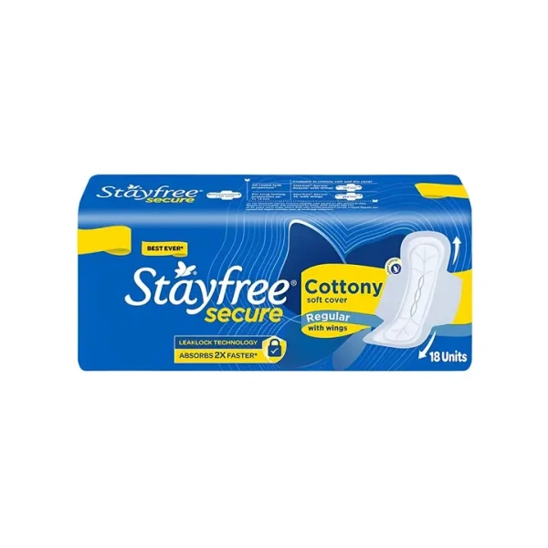 Stayfree Secure cottony Soft Sanitary Pads (Regular Wings) - (18 Pieces) - 18 Pieces