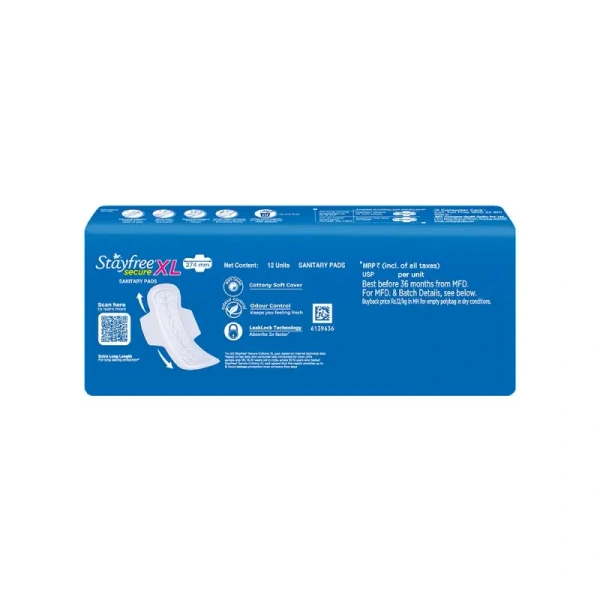 Stayfree Secure Cottony Soft Sanitary Pads (XL, 12 Pieces) - 12 Pieces