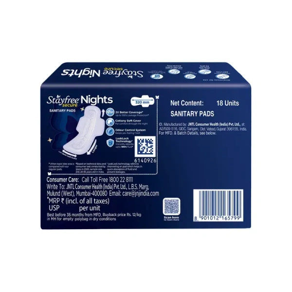 Stayfree Secure Nights Sanitary Pads (XXL, 18 Pieces) - 18 Pieces