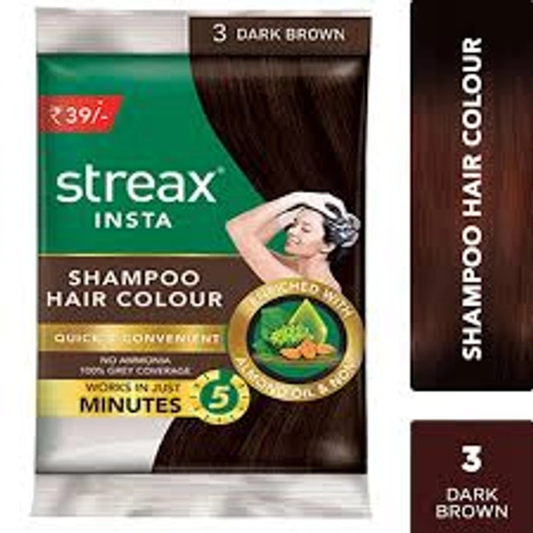 Streax Insta Shampoo Hair Colour 3 Dark Brown-1 Pack - 1 Pack