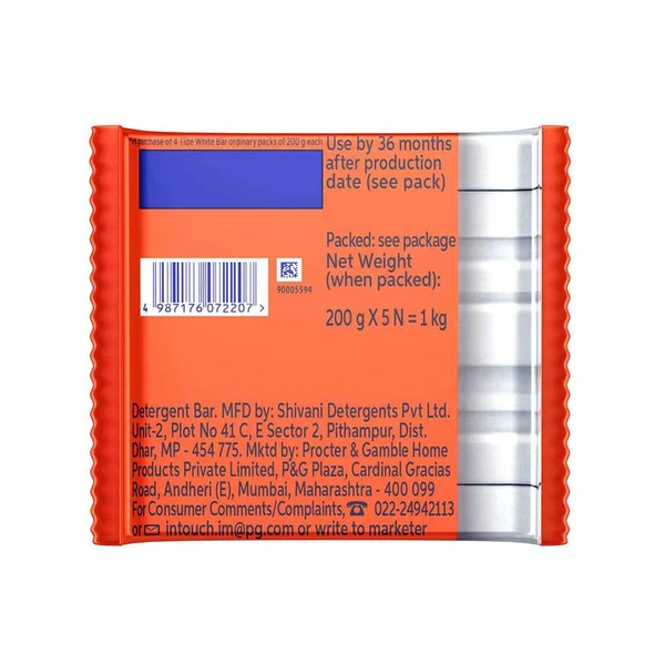Tide White Detergent Bar Pack of 5 - (5*200 gm) - 1 kg - 1 kg