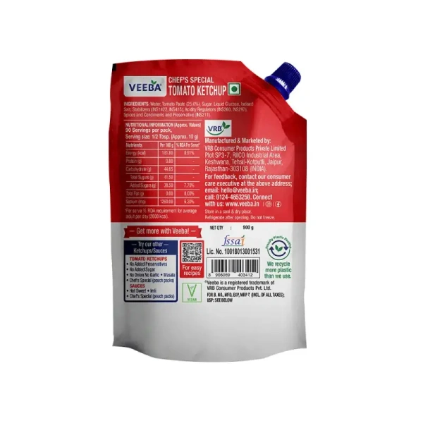 Veeba Tomato Ketchup No Onion No Garlic - 900 gm - 900 gm