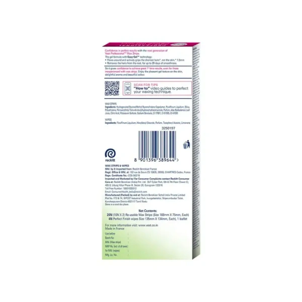 Veet Hair Removal Wax Strips (Dry Skin) - (20 Strips) - 1 Pack