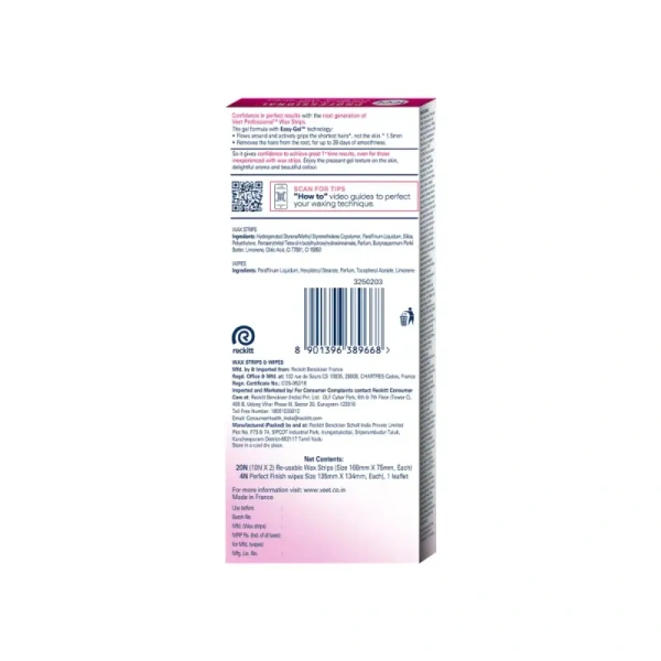 Veet Hair Removal Wax Strips (Normal Skin) - (20 Strips) - 1 Pack