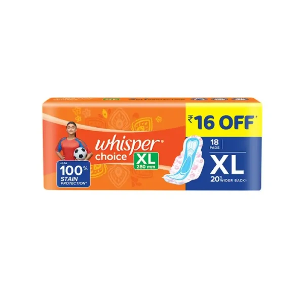 Whisper Choice Stain Protection Wings Sanitary Pads - 18 Pieces