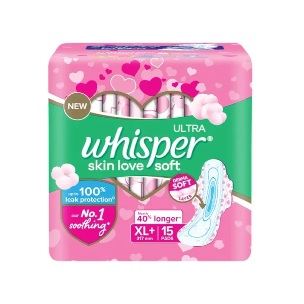 Whisper Ultra Skin Love Soft Sanitary Pads (XL + Wings) - 15 Pieces - 15 Pieces