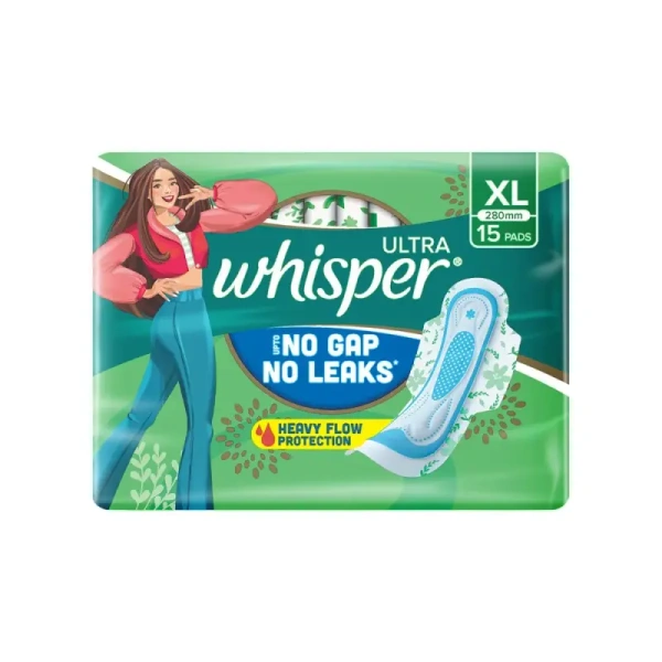 Whisper Ultra Upto No Gap No Leaks Sanitary Pads (15 Pieces) - 15 Pieces