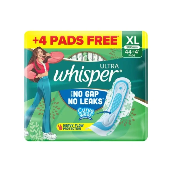 Whisper Ultra Upto No Gap No Leaks Sanitary Pads (44 Pieces) - (XL) - 44 Pieces