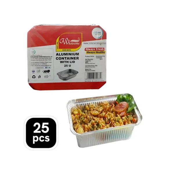 Wholesome Aluminium Disposable Food Container (450 ml) - 1 pack (25 pieces)