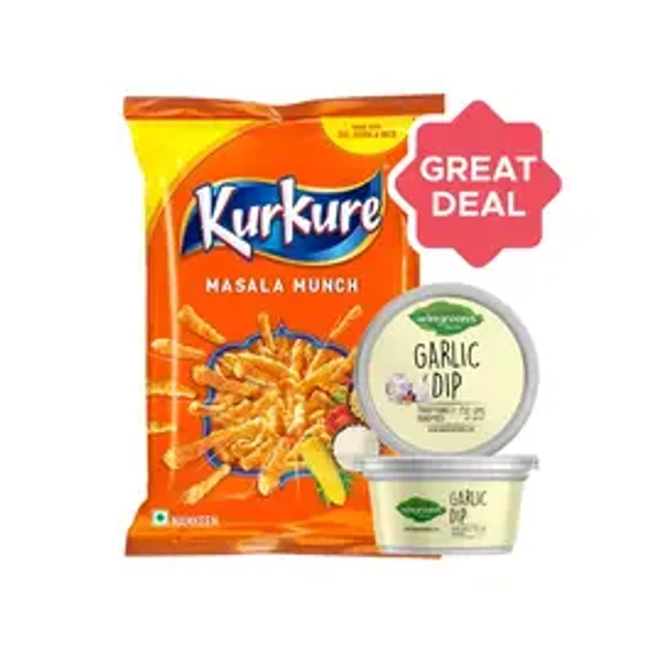 Wingreens Farms Garlic Dip + Kurkure Masala Munch Crisps Combo (150 Gm + 75 Gm) - 225 gm - 225 gm