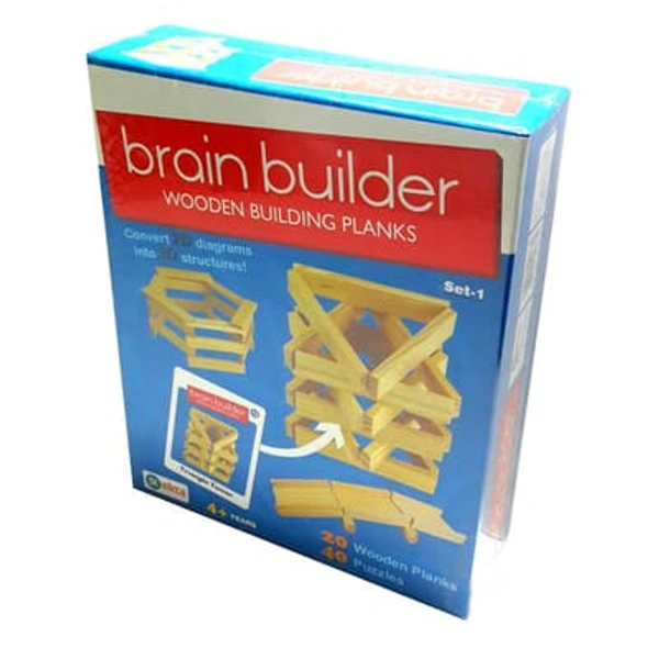 Brain Builder Wooden Building Planks( 20 Planks, 40 Puzzle)- 1 set - 1 set