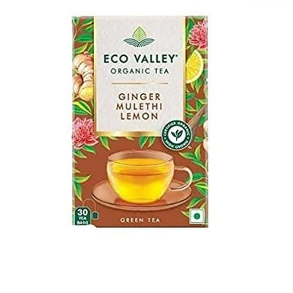 Eco Valley Organic Green Tea ( Ginger Mulethi Lemon)- 30 Tea bags - 30 pcs