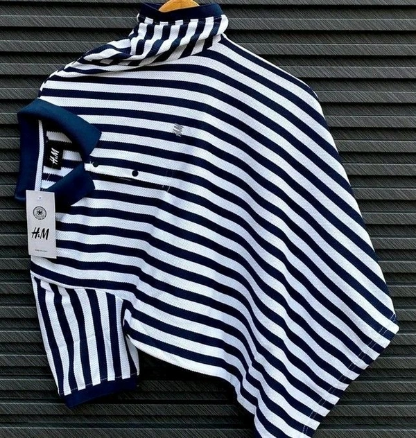 Branded Surplus Stripped Polo OG - M, Navy Blue