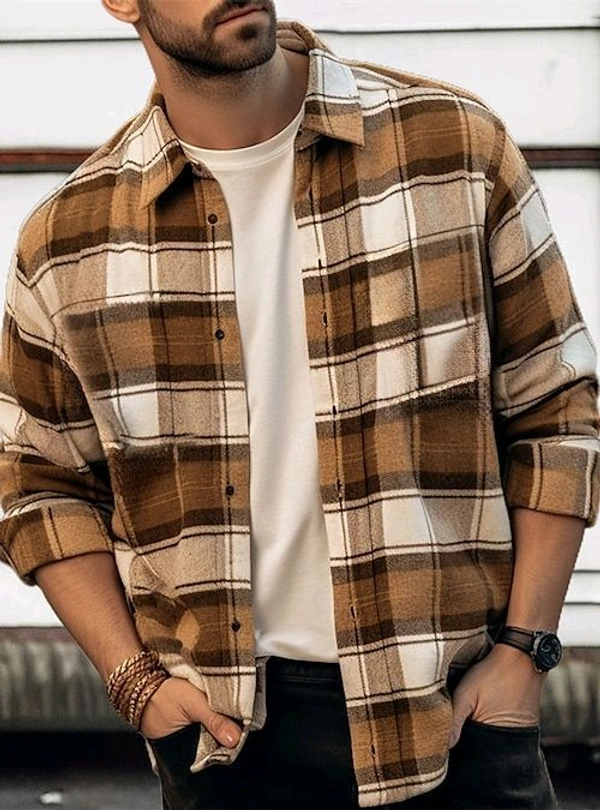 Premium Imported Check Shirts - L, Nutmeg Wood Finish