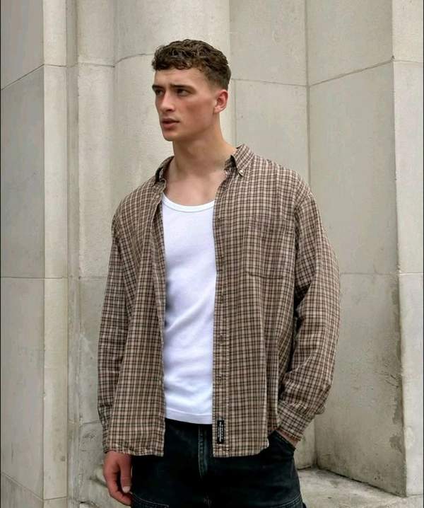 Premium Imported Check Shirts - M, Nutmeg Wood Finish