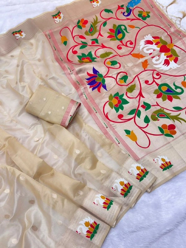 Soft Organza Rajhans Paithani Saree with Meenakari Swan Border & Brocade Blouse | VANI Collection