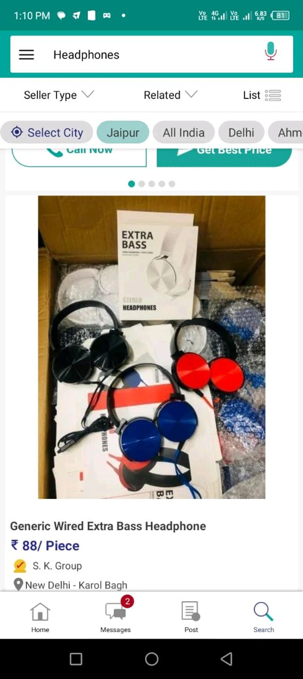 Generic Wired Extra Bass Headphones - Blue