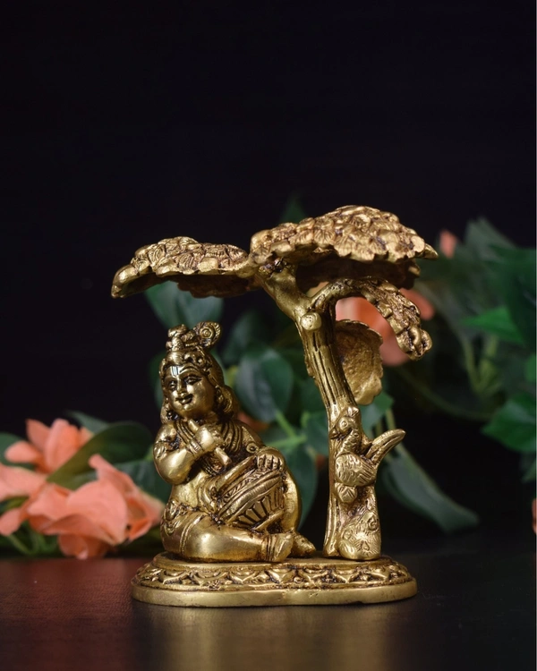 Brass Butter Krishna Under tree Statue Small