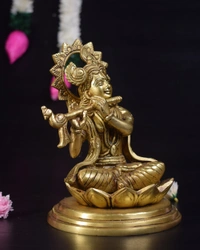 Brass Krishna Sitting On Lotus