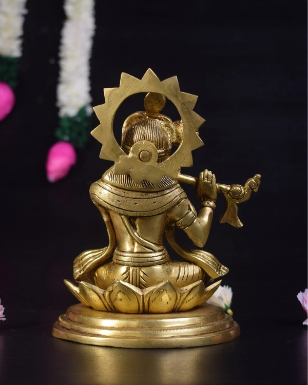 Brass Krishna Sitting On Lotus