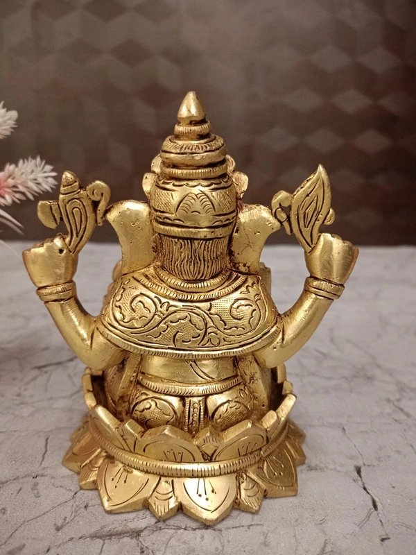 Buy Brass Ganesha Sitting On Lotus , Pure Antique And Handicraft Idol 