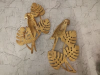Brass golden parrot with leaves wall decor