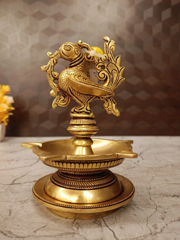 DecorsOne Brass Annam Five face Diya With Full Base Bottom 6″