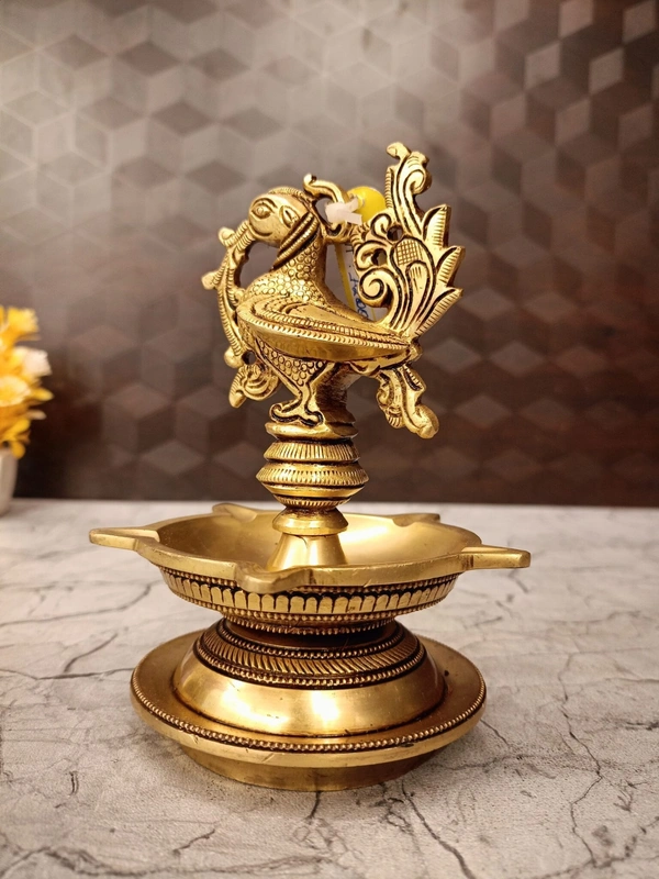 DecorsOne Brass Annam Five face Diya With Full Base Bottom 6″