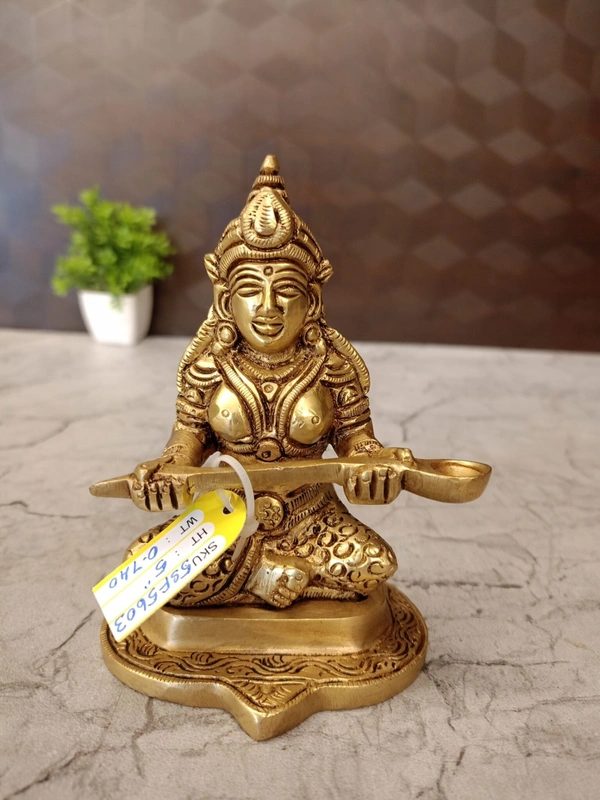 Brass Annapoorani Sitting On Round Designer Base