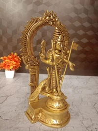 Brass Murugan Idol with Well Desgined with Prabhavali | Brass Thiruchendur Murugan,   Embrace Multifaceted Divine Power with Our Four-Armed Brass Murugan Statue