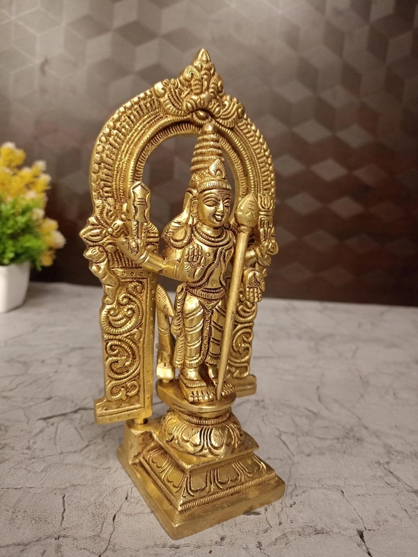 Buy Brass Arch Murugan Well Designed For Pooja & Office, Handicraft And Golden Antique Finish