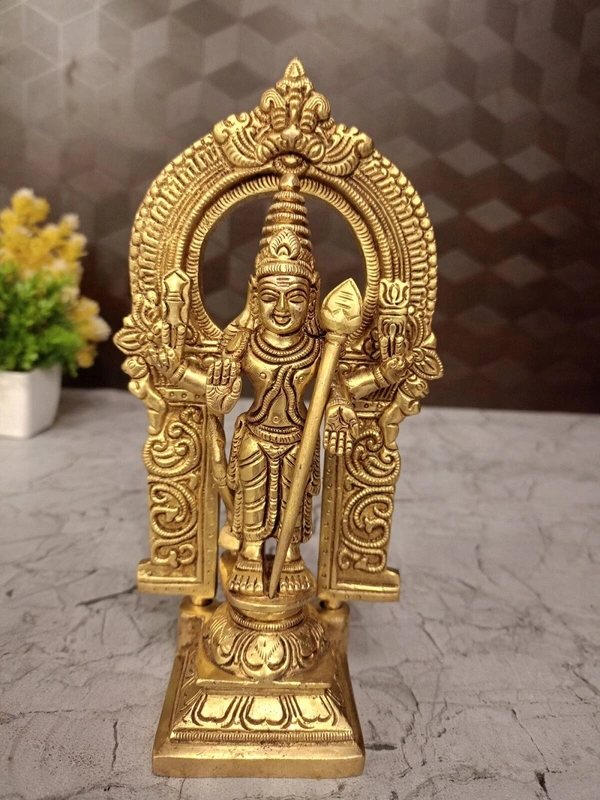 Buy Brass Arch Murugan Well Designed For Pooja & Office, Handicraft And Golden Antique Finish