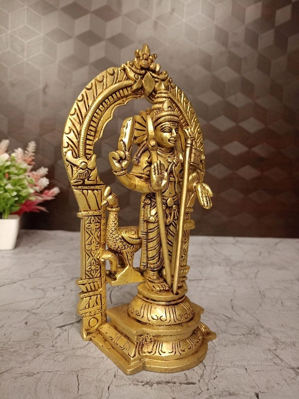 Brass Murugan Idol , Subramaniya Swamy Handicraft Statue For Pooja And Gifts 