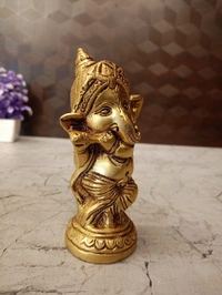 Brass Baby Ganesha Idol / Antique And Handicraft Statue , New Beginnings and Auspiciousness