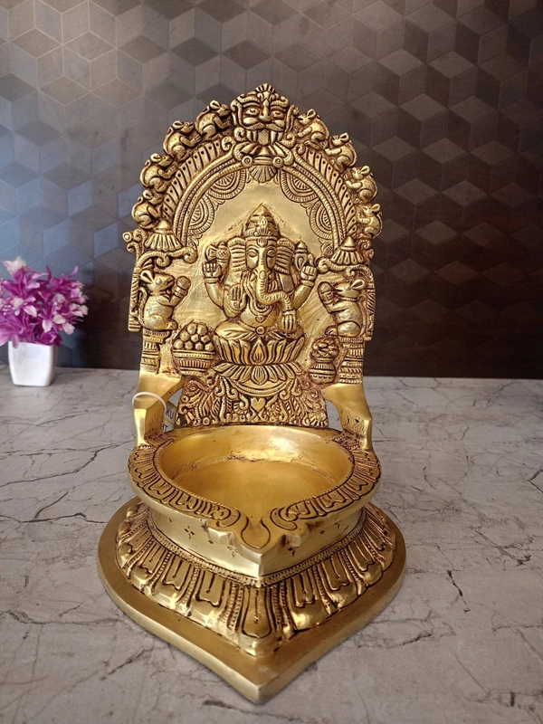 DecorsOne Buy Brass Big Ganesha Diya For Pooja 10″