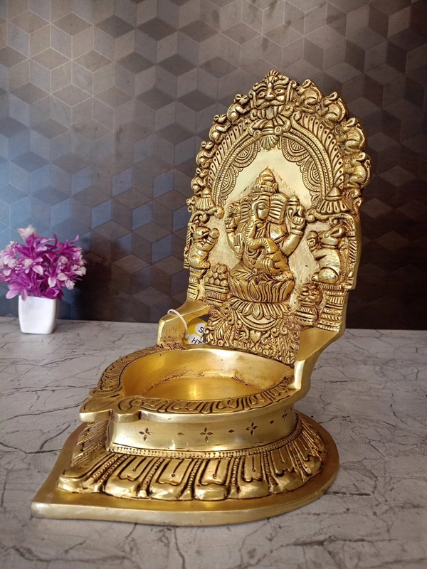 DecorsOne Buy Brass Big Ganesha Diya For Pooja 10″