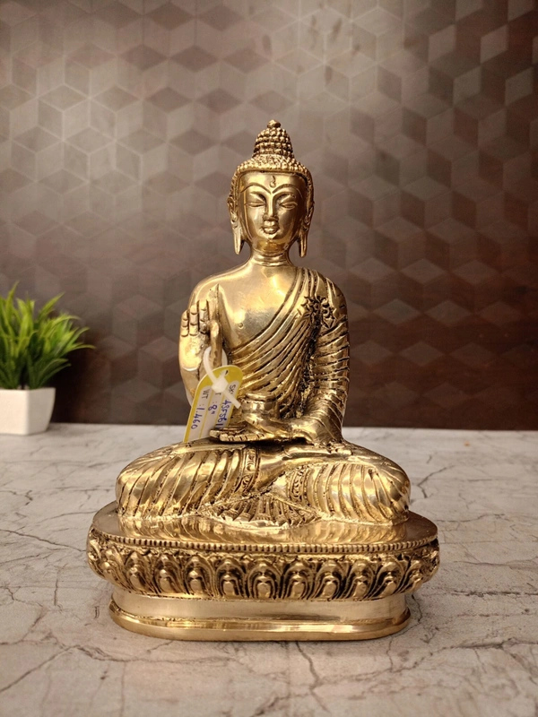 Brass Buddha Idol For Home Decor Half Base Design
