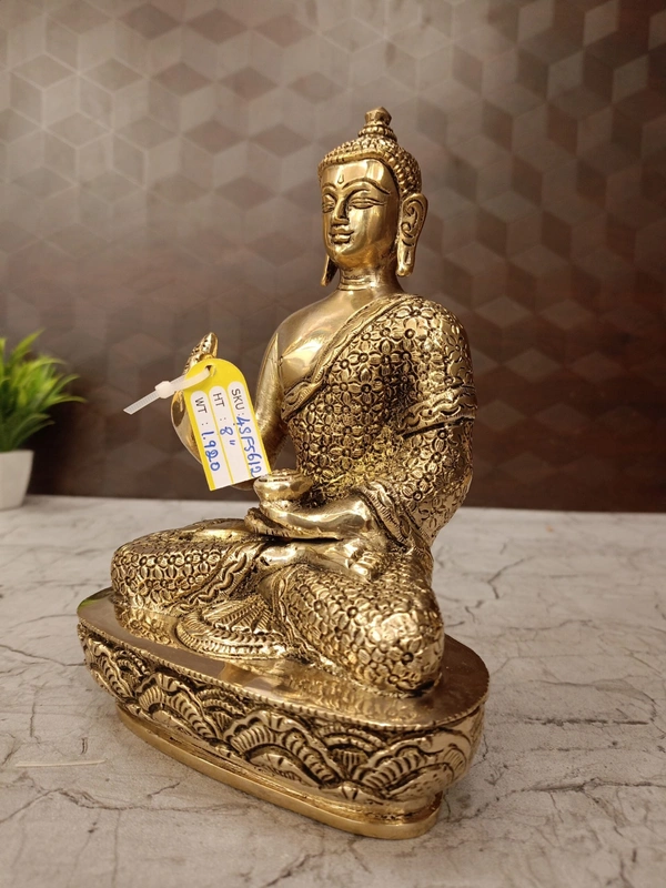 Buy Brass Buddha Statue Sitting On Oval Designer Base 