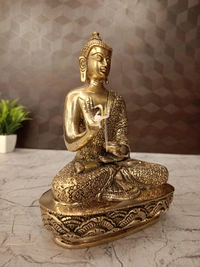 Buy Brass Buddha Statue Sitting On Oval Designer Base 