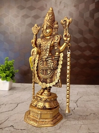 DecorsOne Brass Lord Perumal Statue | Lord Tirupati Balaji With Designed Coins Idol / Bring Wealth, Peace & Protection Home