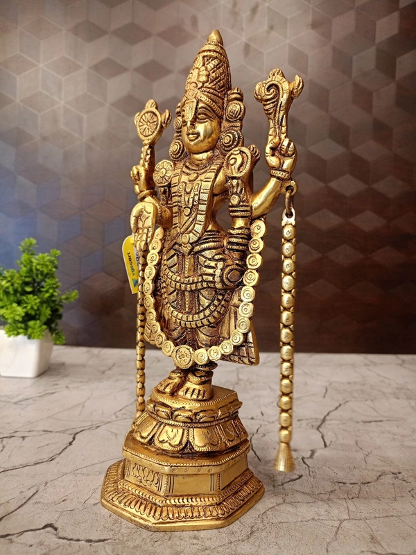DecorsOne Brass Lord Perumal Statue | Lord Tirupati Balaji With Designed Coins Idol / Bring Wealth, Peace & Protection Home