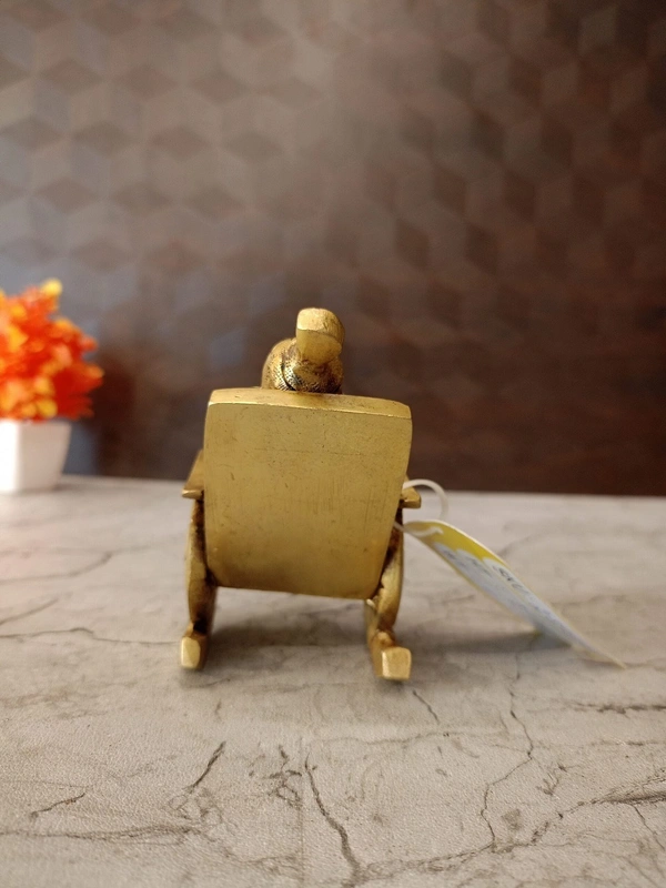 Brass Chair Ganesha , reading Ganesha , Relaxation and Contemplation / Antique And Handicraft Idol 