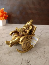 Brass Chair Ganesha , reading Ganesha , Relaxation and Contemplation / Antique And Handicraft Idol 