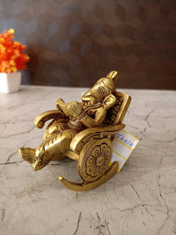 Brass Chair Ganesha , reading Ganesha , Relaxation and Contemplation / Antique And Handicraft Idol 