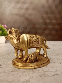 DecorsOne Brass Cow and Calf with Lakshmi Ganesha Idol 3"