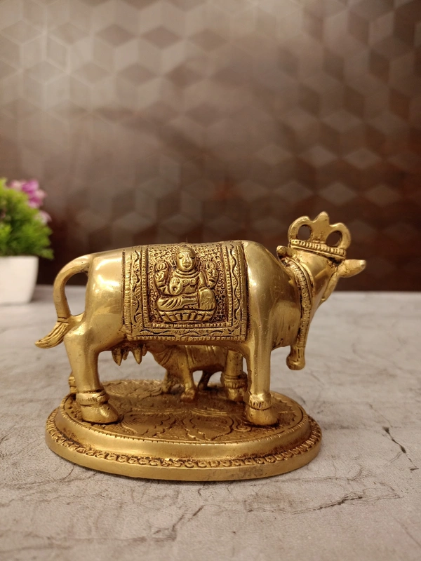 DecorsOne Brass Cow and Calf with Lakshmi Ganesha Idol 3"