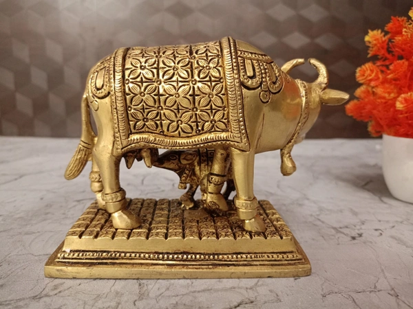 Brass Cow And Calf With Floral Design 
