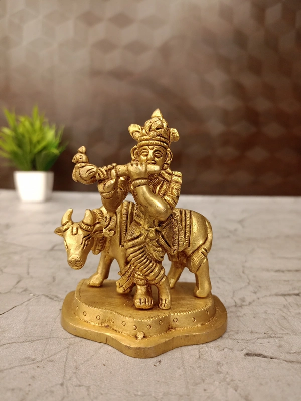 DecorsOne Buy Brass Cow Krishna Statue 4″