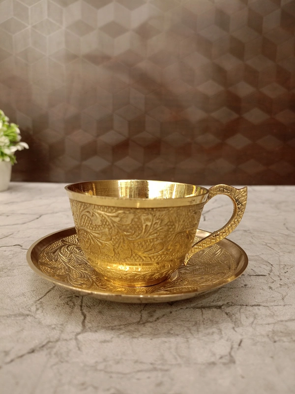 DecorsOne Brass Tea cup and saucer with Design 2''