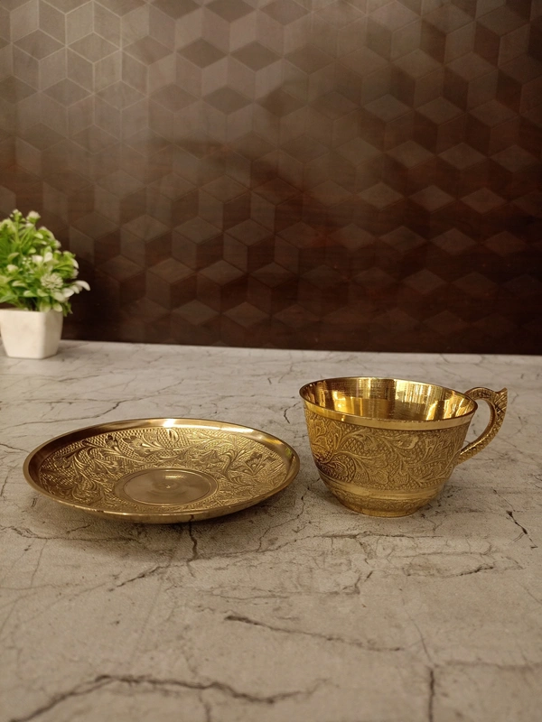 DecorsOne Brass Tea cup and saucer with Design 2''